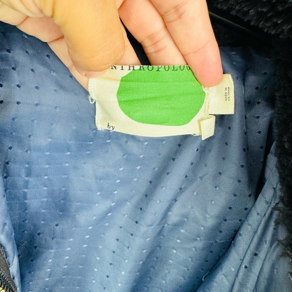 Anthropologie navy Blue Chevron Faux fur coat Jacket - Picture 4 of 9